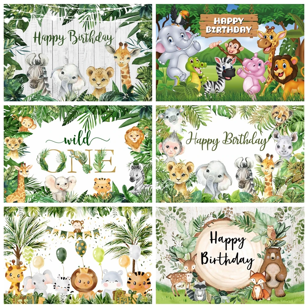 

Tropical Jungle Safari Backdrop for Photography Wild One Animal Forest Baby Shower 1st Birthday Party Photo Background Studio