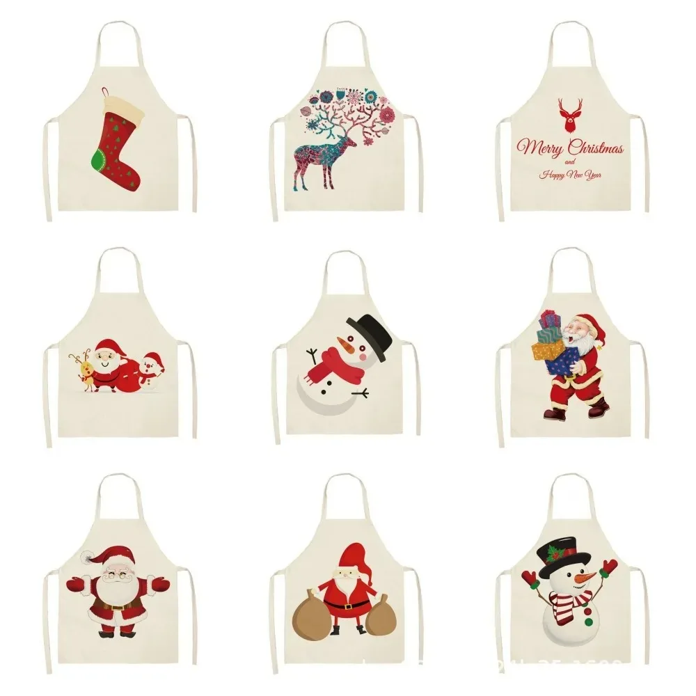 Cute cartoon Christmas linen apron Santa Claus snowman reindeer socks Christmas Day decoration sleeveless apron