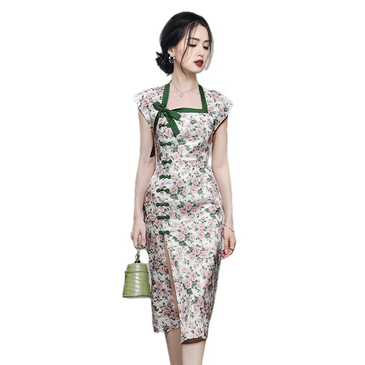 

Retro Han Suit New Printed Slit Lmproved Chinese Style Traditional Dress for Women Casual Cheongsam