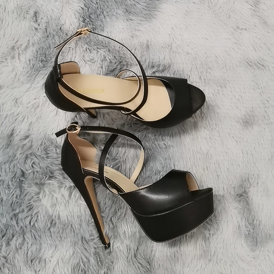 

Women Platform Sandals Pumps Sexy 14cm Super High Heels Peep Toes Ankle Strap Stilettos Nightclub Party Dress Wedding Shoes