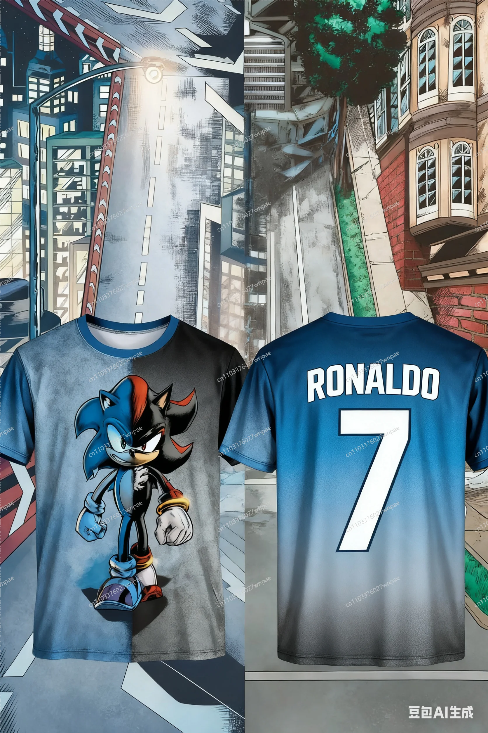 AI-Creative سونيك رونالدو # 7 تي شيرت جيرسي مطبوع ثلاثي الأبعاد: أنيق ومريح رياضي كاجوال كلاسيكي، هدية عالمية سريعة الأسطورية، للجنسين البالغين والأطفال