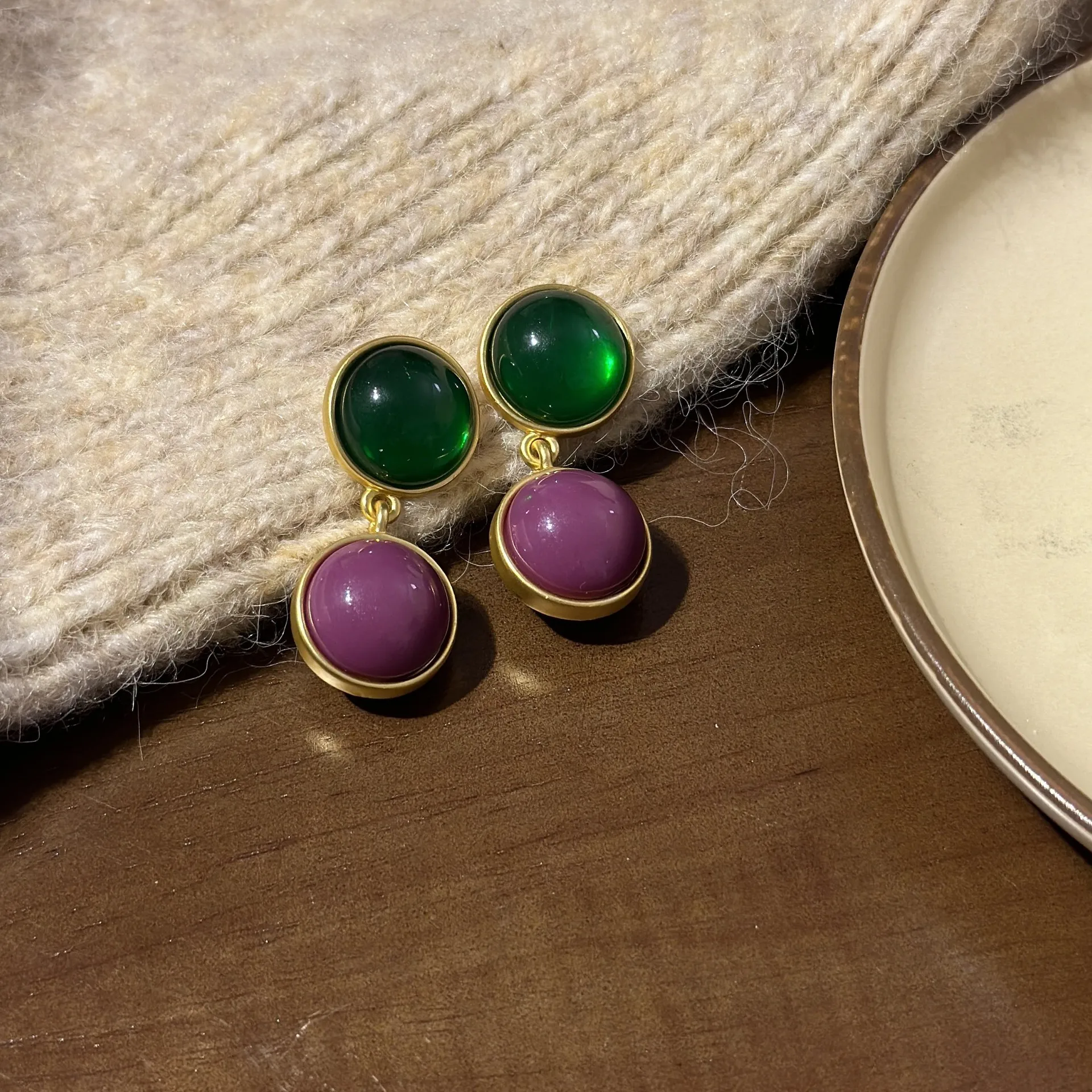 Vintage Court Style Colorful Oval Beaded Diamond Earrings Party Colorful Gemstone Necklace Girls Fashion Party Set Jewelry Gift