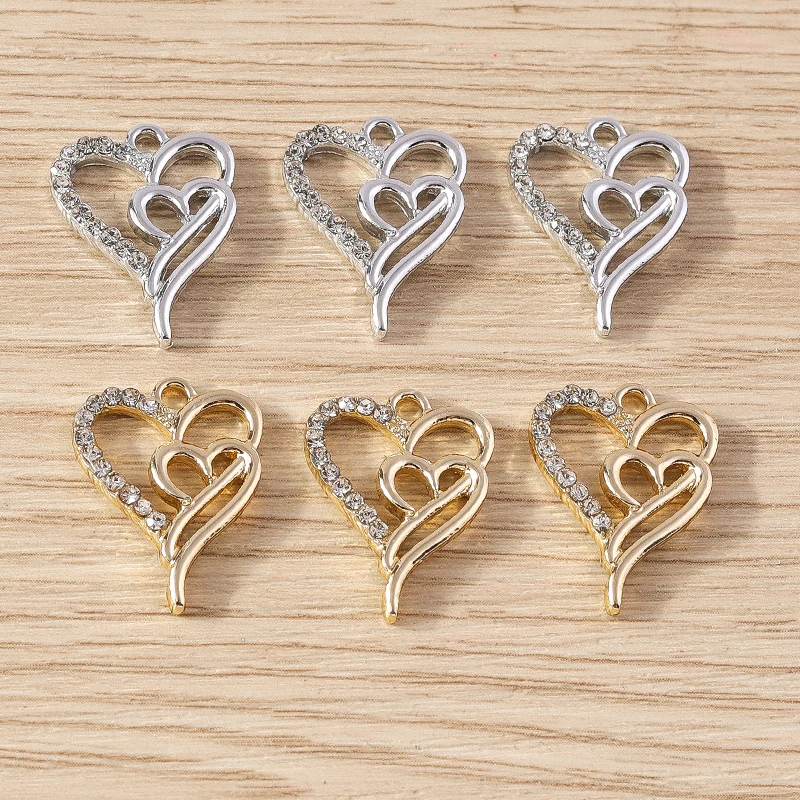 Tusember 10 Stück exquisite silberfarbene Kristall-Liebesherz-Charms für die Schmuckherstellung, modische Ohrringe, Halsketten, DIY-Anhänger – Detail 30