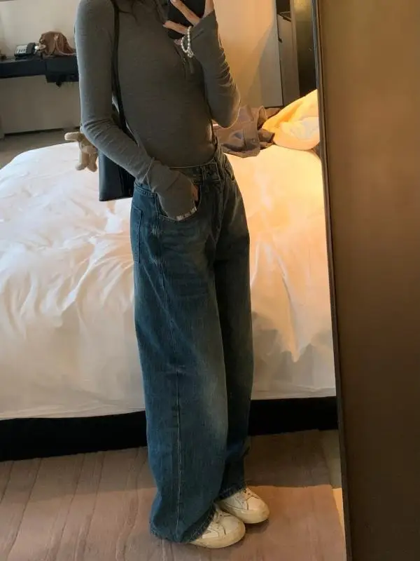 

Неудачные прямые джинсы, хорошо носить, не преувеличенные шикарные джинсы. Женские джинсовые брюки премиум-класса. Всесезонные l талии.