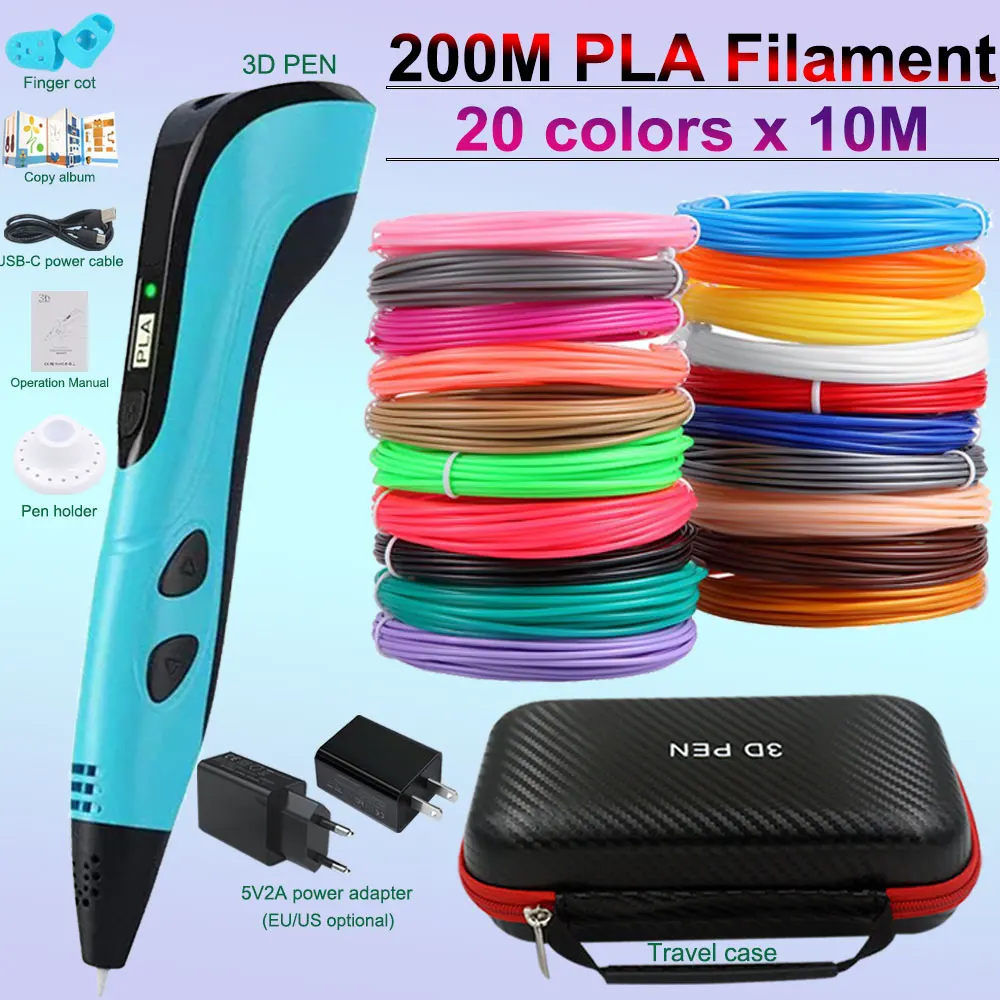 3D Pen for Children 3D Printing Pen with LED Screen with 200M PLA and Power Adapter Storage Box Christmas Birthday Gift for Kids