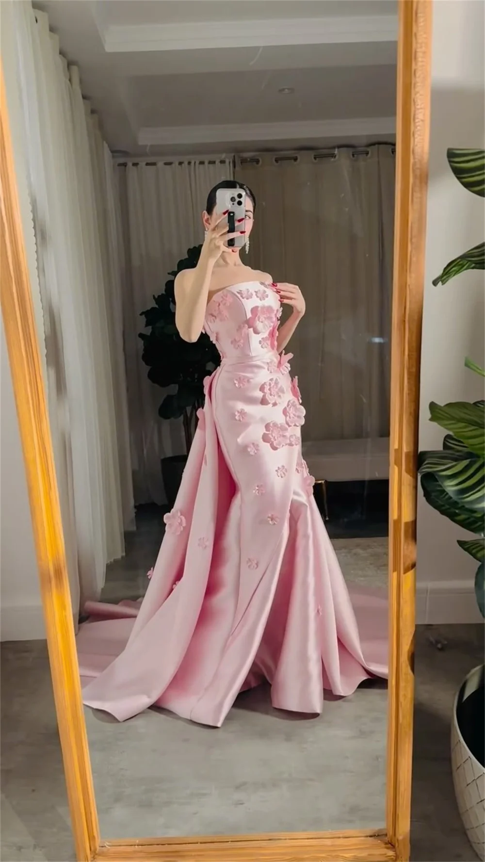 Bella Pink Straples Robes De Soirée 3D Flowers Mermaid Detachable Train Prom Dresses Sleeveless Customized Wedding Dress 2024