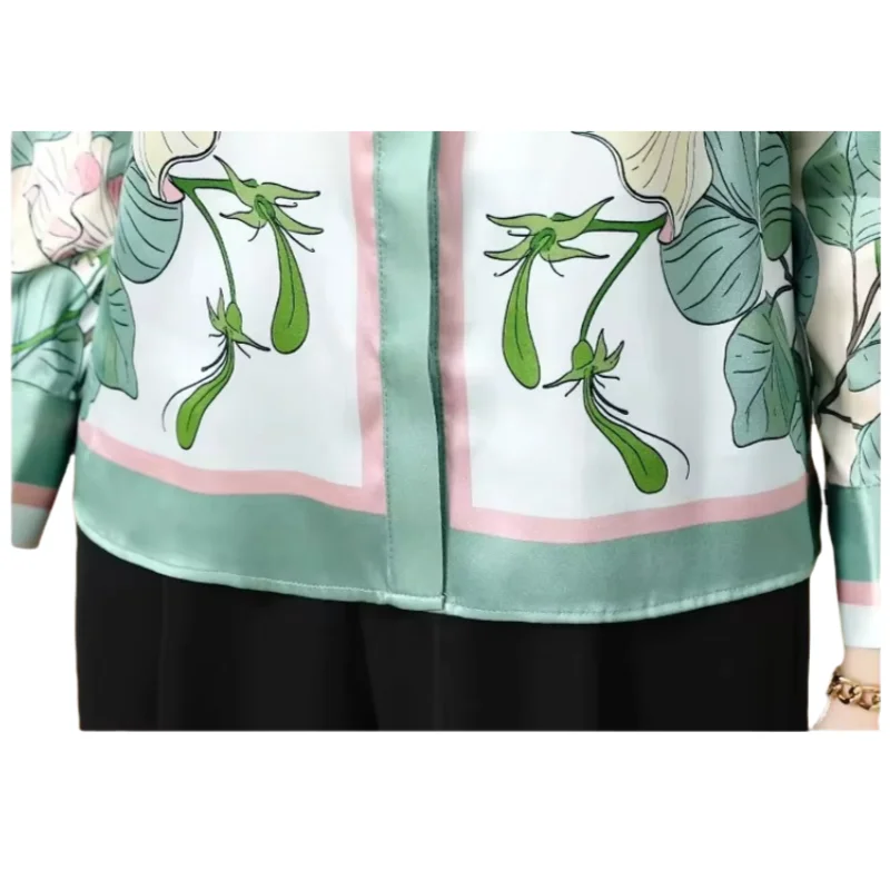 Satin Women Shirt Long Sleeve Blouses Floral Print Summer Turn-down Collar Soft Comfortable New Korean Fashion Casual Loose Tops