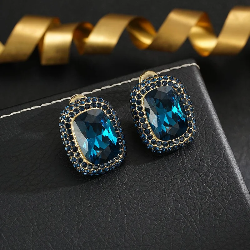 Vintage fashion classic blue crystal with diamond encrusted zircon earrings earrings