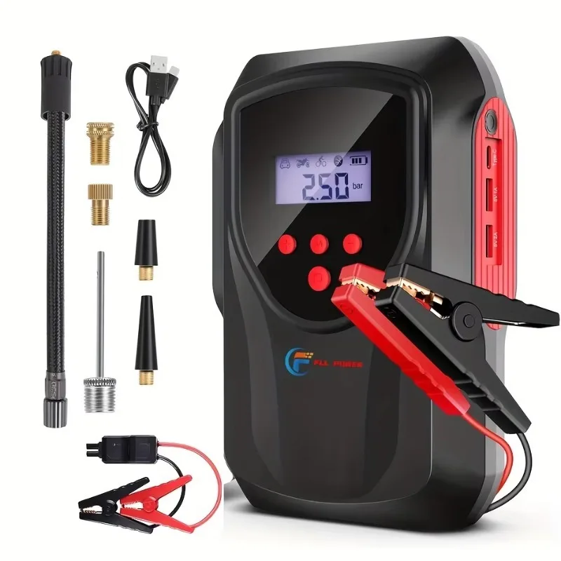 

6-in-1 Digital LCD Car Jump Starter and Air Compressor 150 PSI Electric Air Pump Emergency Battery Starter for Cars and Trucks