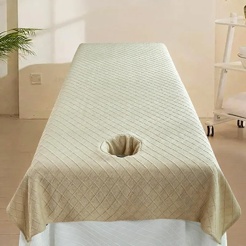 210x120cm Solid Color Cotton‑Knit Texture Bed Sheet with Hole for Beauty Salon Bed Covers for Massage Spa Use Skin-friendly