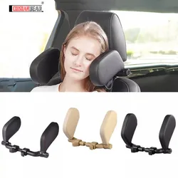 Car Headrest Adjustable Safe Car Seat Pillow for Head and Neck Support Travel Sleeping Cushion for Kids Adults Beige black