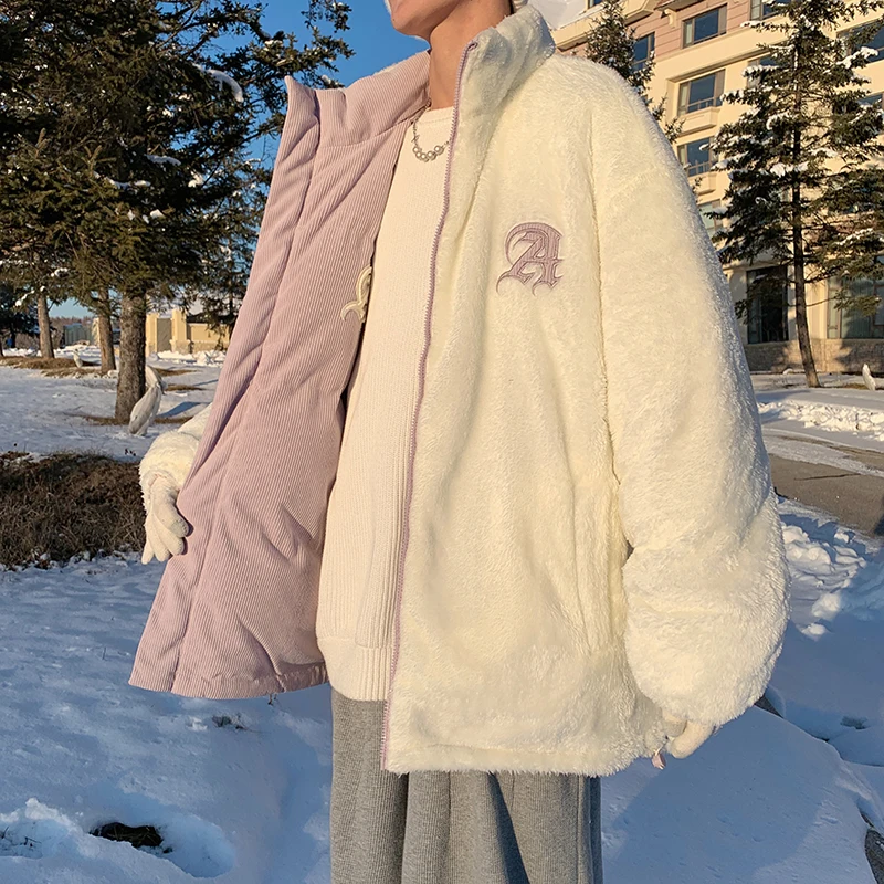 

Men's Thiened Lamb Fur Cotton Jaet Double-Sided Wear American Trendy Brand Corduroy Cotton Coat Warm Casual Loose Fit