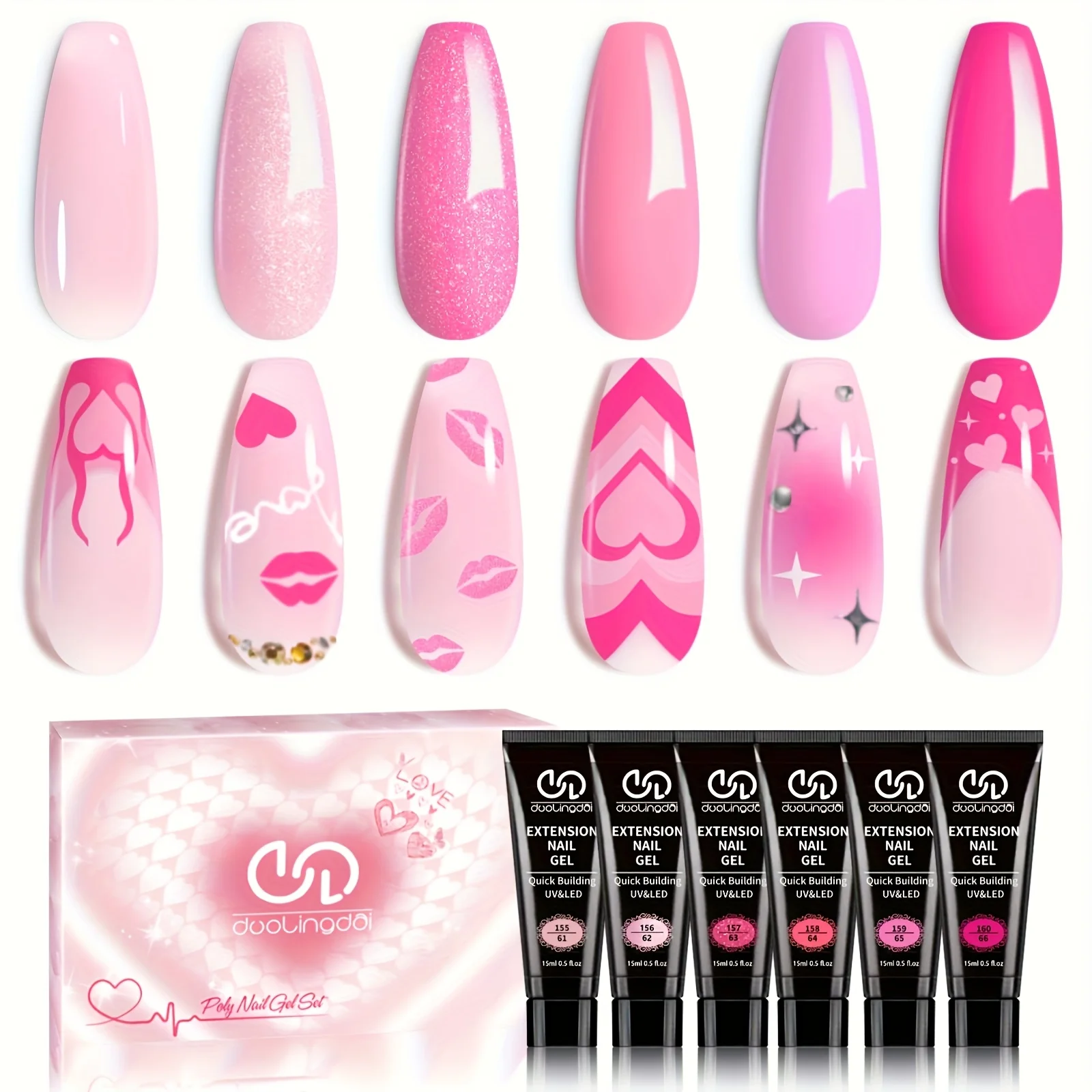 

Poly Extension Gel Kit-6 Colors Extension Nail Gel Kit Nude Clear Jelly Pink All-In-1 Kit Builder Glue Gel with Nail Lamp Base