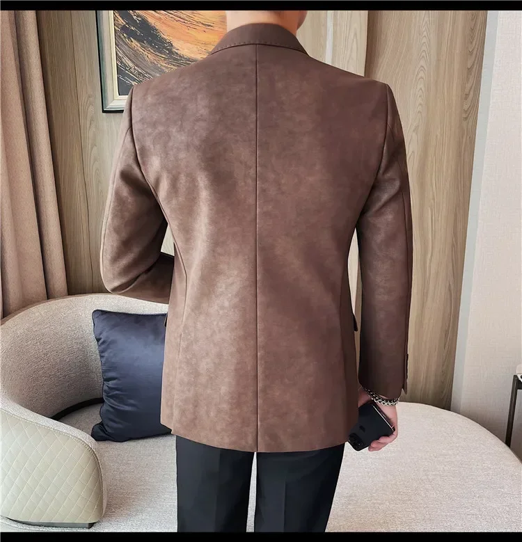 Retro High Quality Blazer Jackets Men Double Breasted Casual Business Suit Coats Formal Wedding Party Social Dress Blazers