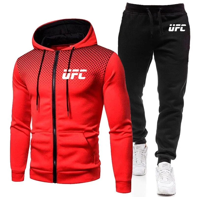 2024 New Men\'s Football Sets Zipper Hoodie+Pants Two Pieces Casual Tracksuit Male Sportswear Gym Brand Clothing Sweat Suit