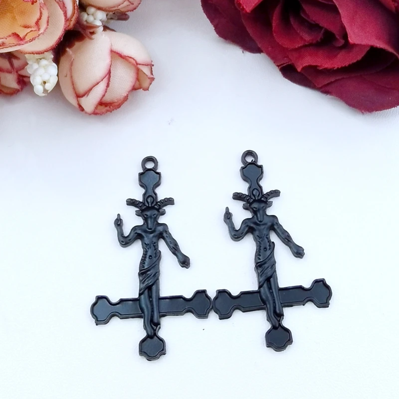 8pcs Baphomet Goat Inverted Cross Pendants, Satan Charm, Satanic, Lucifer, Halloween Devil ,DIY Handcrafted Jewelry Accessories