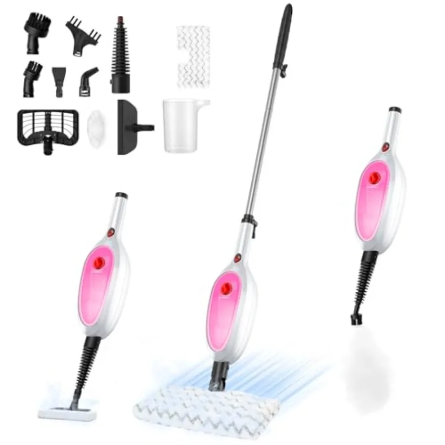 

Steam Mop Detachable Handheld Steam Cleaner with 10-in-1 Multipurpose Accessories Two-sided Mop Double Cleaning Area Multi Surf