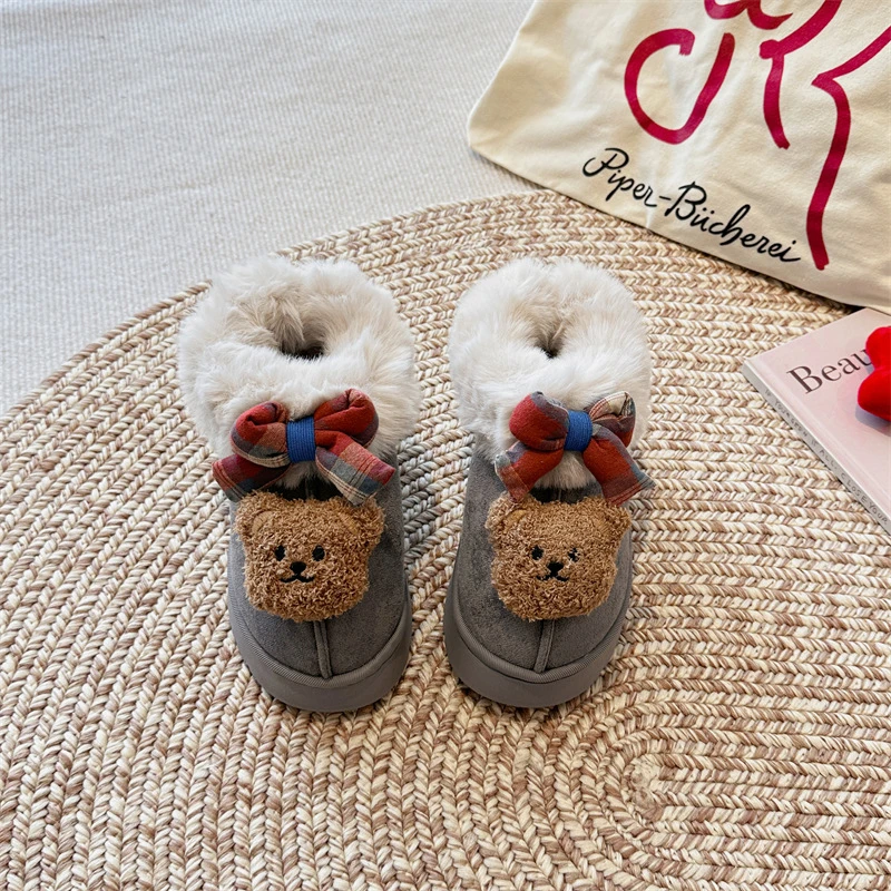 

2025 зимние теплые милые плюшевые тапочки, детские пушистые домашние тапочки с милыми героями мультфильмов, нескользящая мягкая флисовая хлопковая обувь для девочек