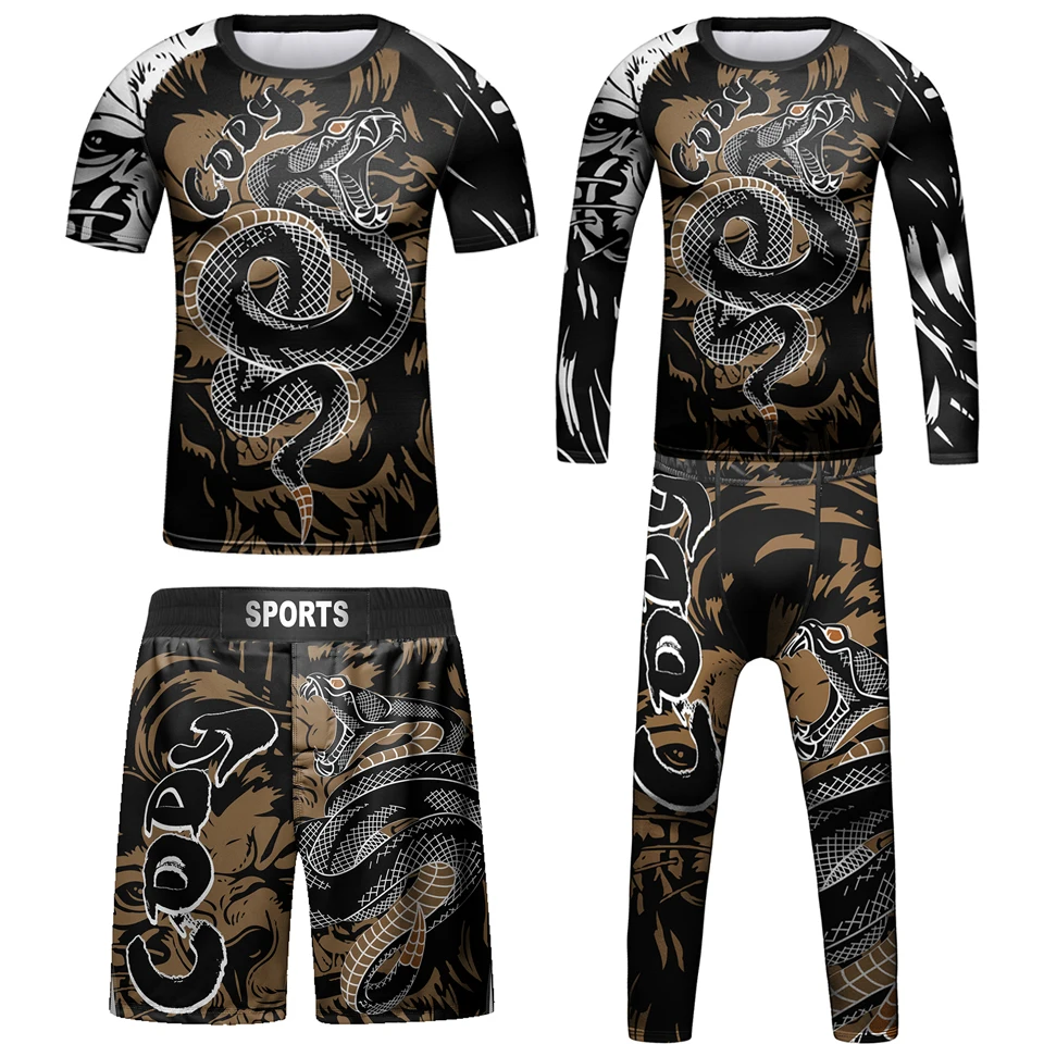 New Boxing Kid MMA Rashguard T-shirt+Pant Suit Bjj Jiu jitsu T-shirts Gi Kickboxing Jerseys Baby Children Muay Thai MMA Shorts