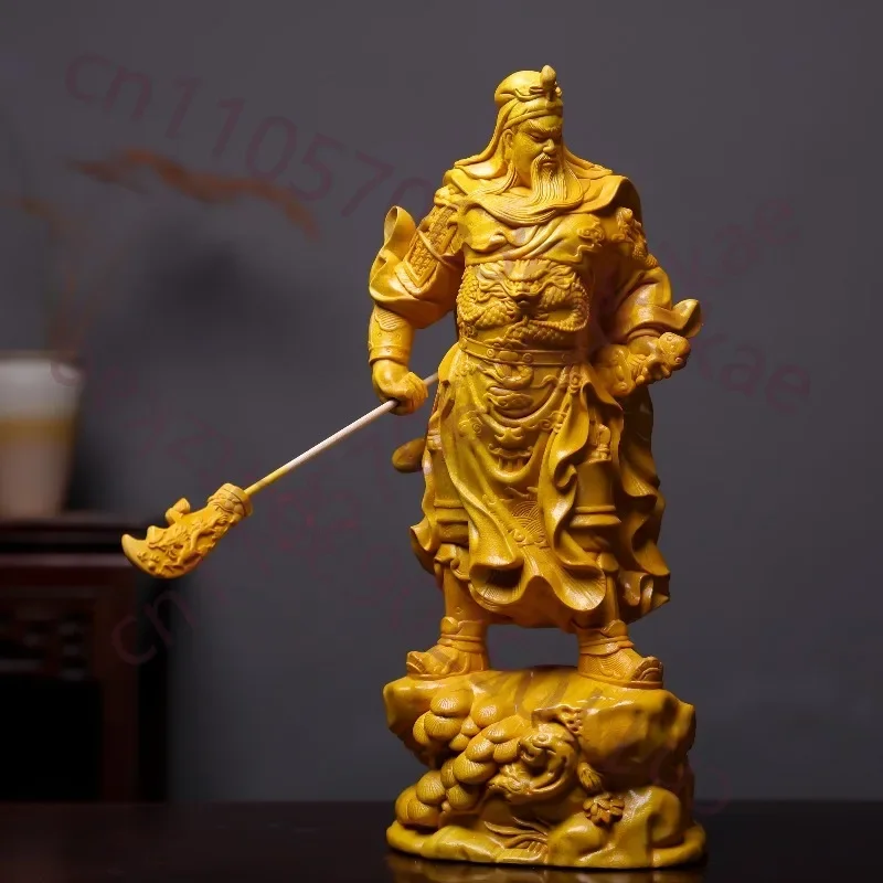 Hand-Carved Camphor Wood Guan Yu Statue - 15.7