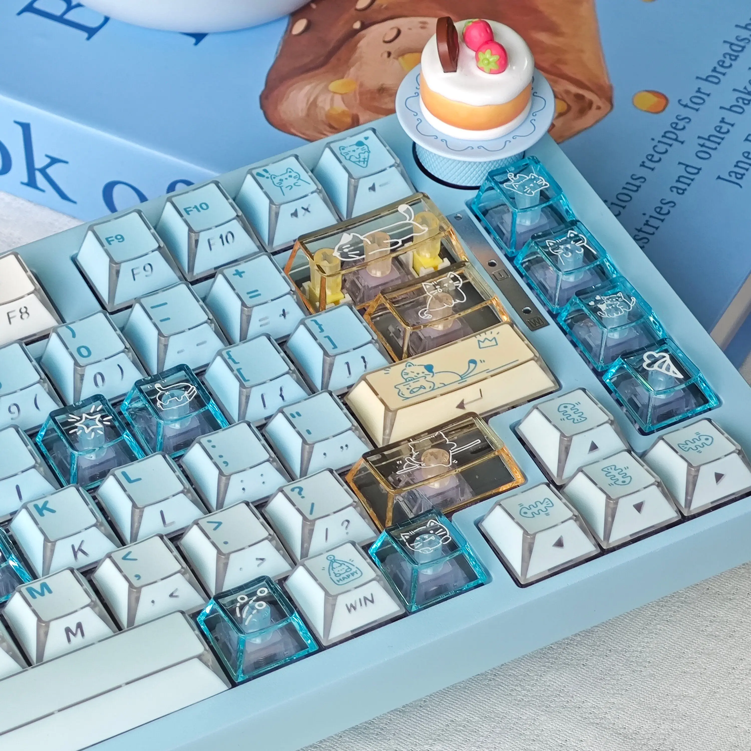 MAIMOOO Summer Kitten Keycaps Blue Fold Shadow Transparent PBT Cherry Foa Customized Aula DIY Mechanical K80eyboard Keycaps