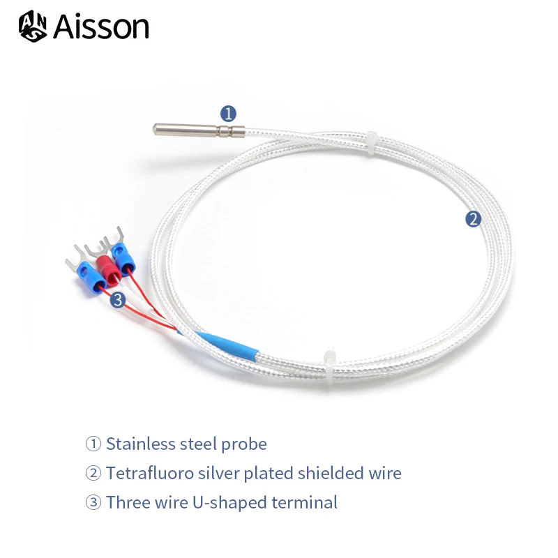 4mm*30mm PT100 Temperature Sensor Stainless Steel Thermocouple 1/2/3/4/5M Cable Sensing High Temperature Waterproof