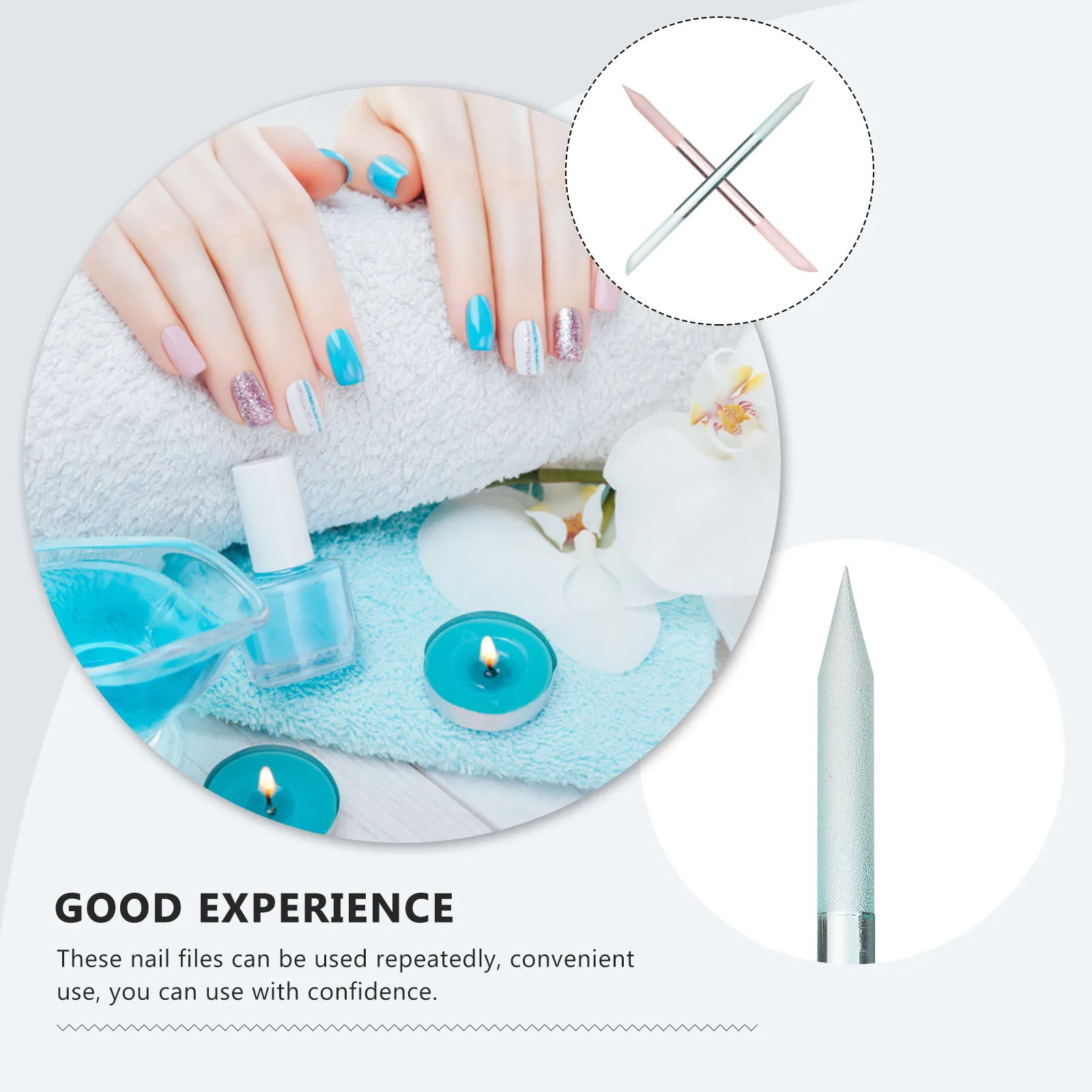 2개입 유리 네일 파일 실린더형 버핑 폴리싱 도구 휴대용 네일 매니큐어 파일 살롱용 유리 폴리싱 스트립