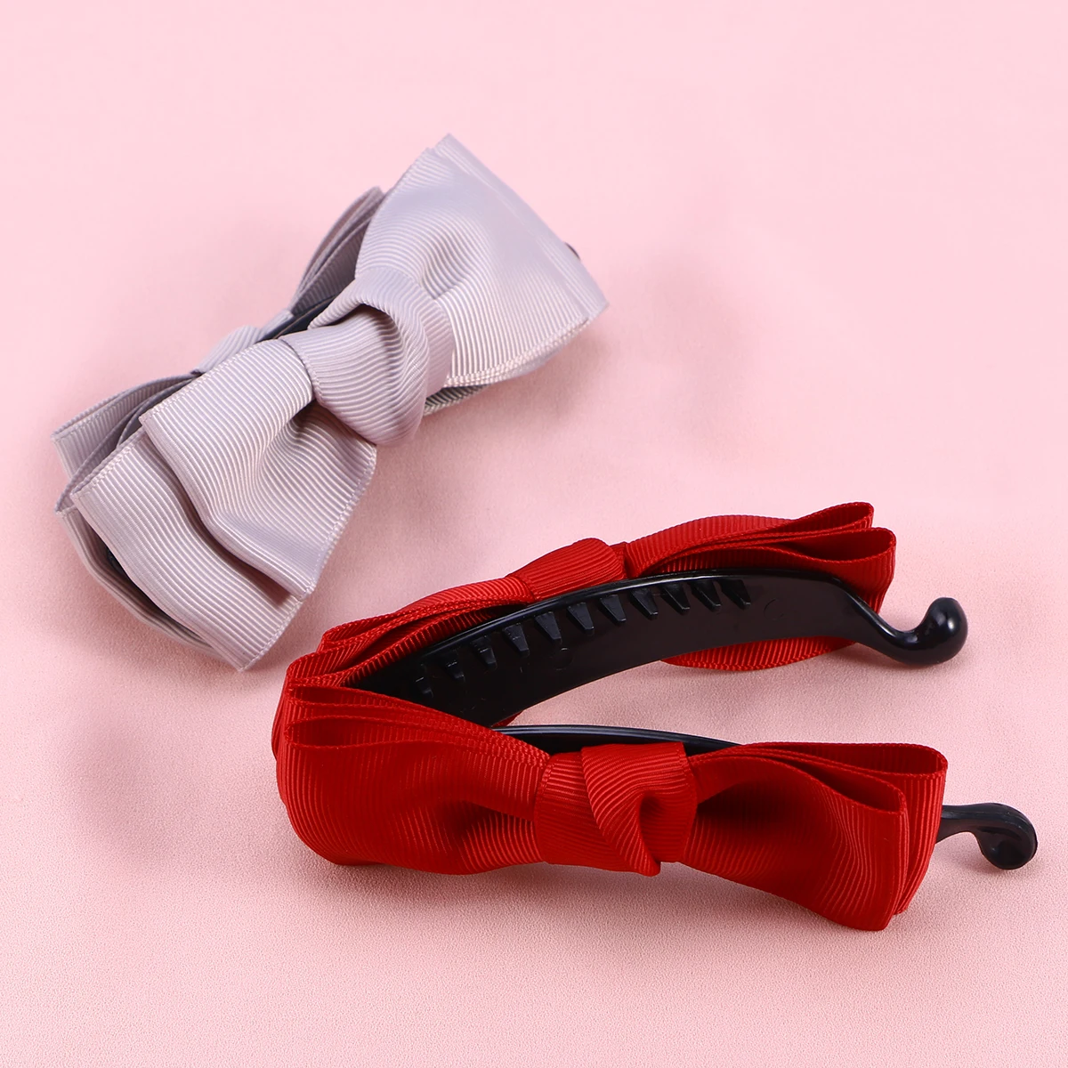 

3pcs Chic Bowknot Cloth Art Banana Hair Clip Strong Tension Ponytail Holder Long Hair Claw For Work (Random Color)