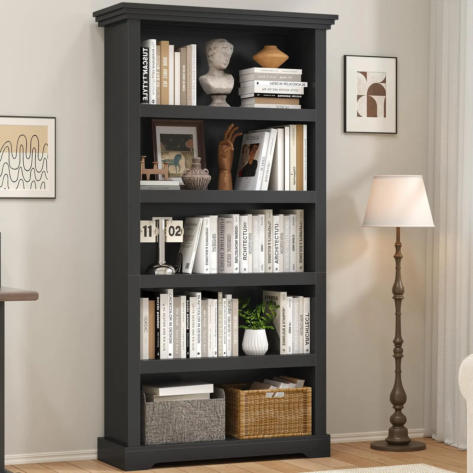 5 Tier Wooden Bookshelf, 69.7” Tall Bookcase, Open Storage Shelf, Modern Bookshelf, Bookshelves and Bookcases for