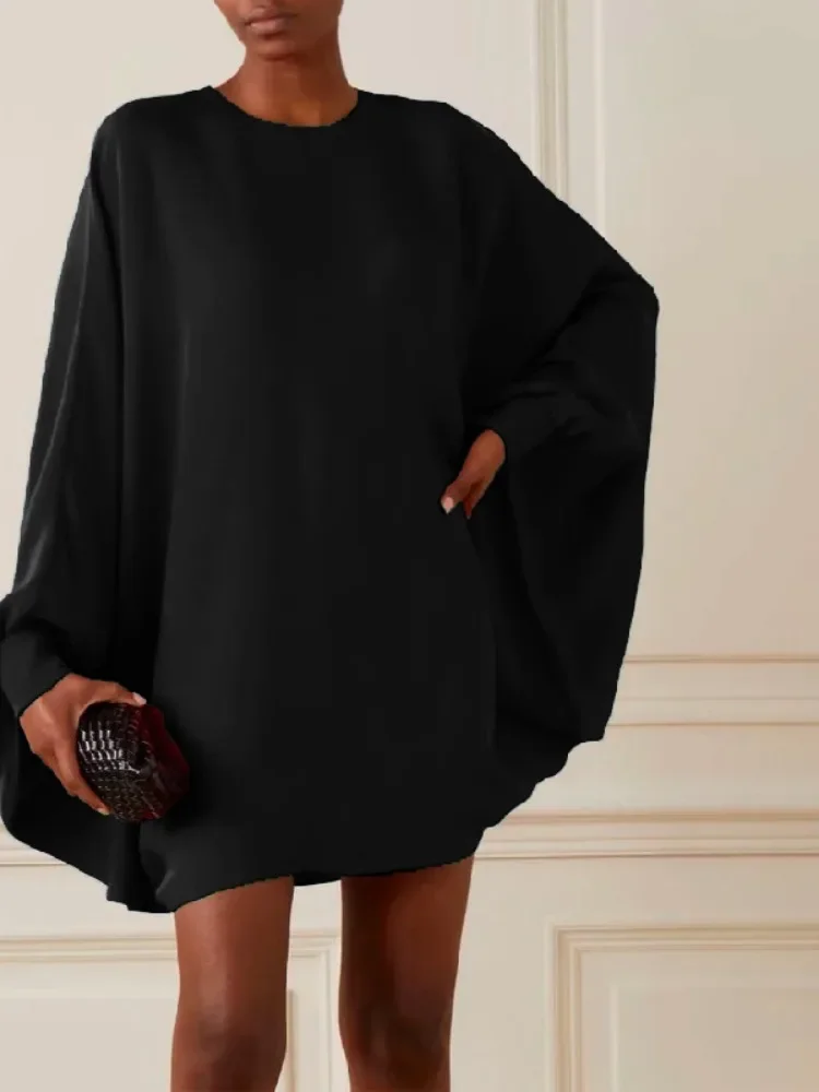 

Gymystars Mini Dresses with Sleeves Women's Party Dress 2025 New Fashion Batwing Sleeves Loose Red Round-neck Elegant Clothing