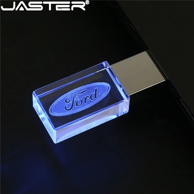 JASTER USB Flash Drive Creative Crystal 64GB with Red Blue Green Light 32GB 16GB Free Logo Pen Drive New Car Gift Memory Stick