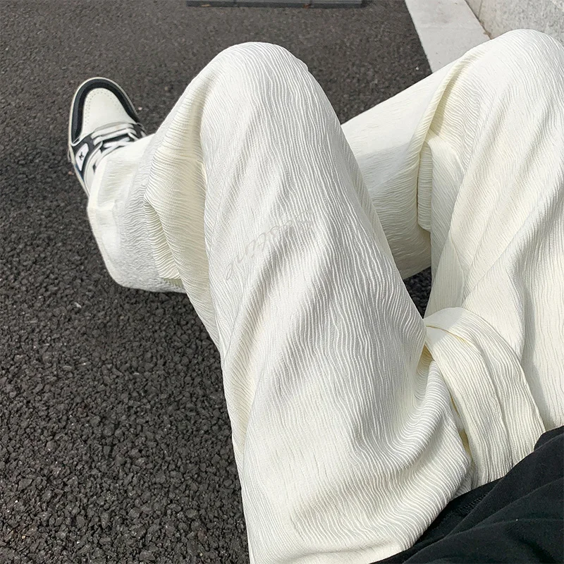 

Ice Silk Straight Leg Sports Pants Men's Summer Thin Wide Leg Drapey Casual Long Trousers Loose Fit Youthful Faionable