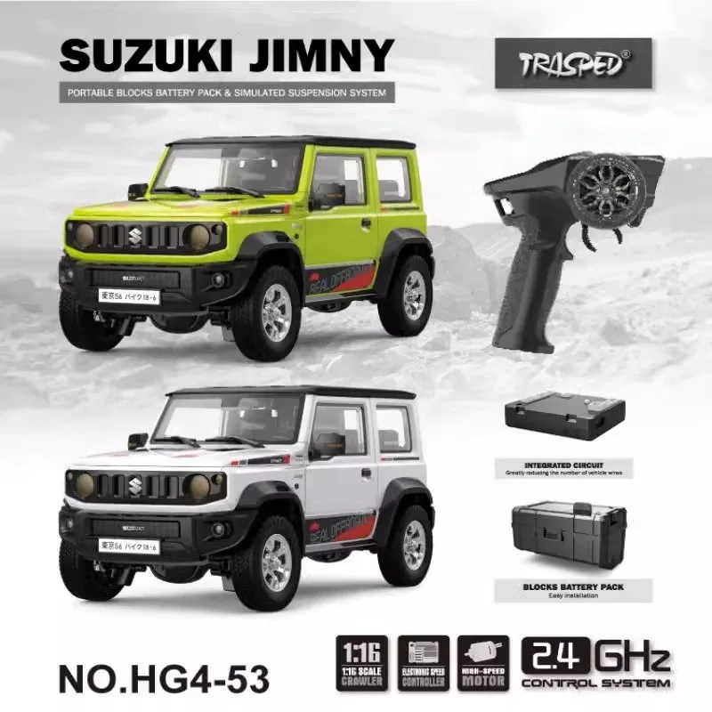 HG4-53 1/16 Suzuki Jimny Rc Car Full-Scale 4WD Off-Road Climbing LED Lights 2.4Ghz Remote Control Car Model Toy For Kids Gifts