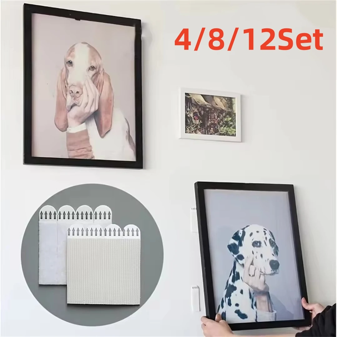 4/8/12Set Double Side Hook Loop Mounting Tape Removable Wall Fastener Adhesive Picture Hanging Strips for Home Decor Indoor Use