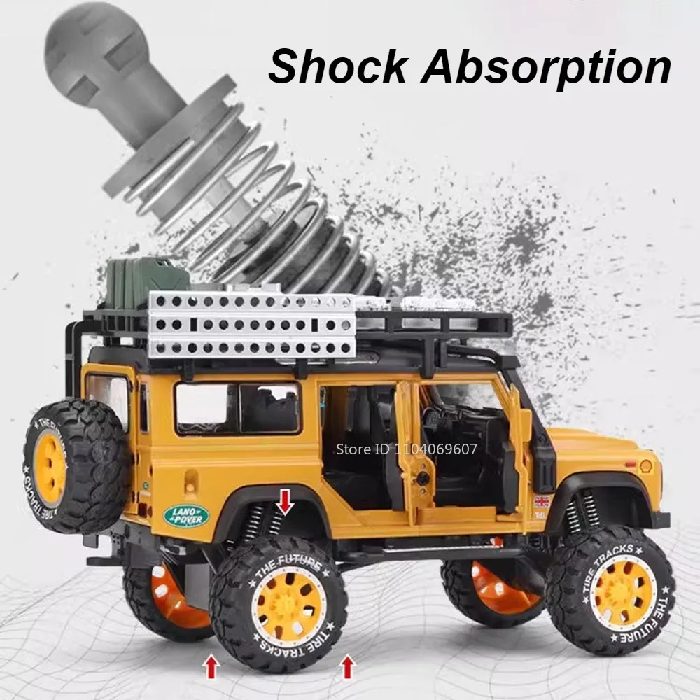 Scale 1:28 Land Rover Defender Car Model Toy Diecast  Alloy Camel Cup SUV 6 Doors Opened Sound Light Toys Gifts for Children