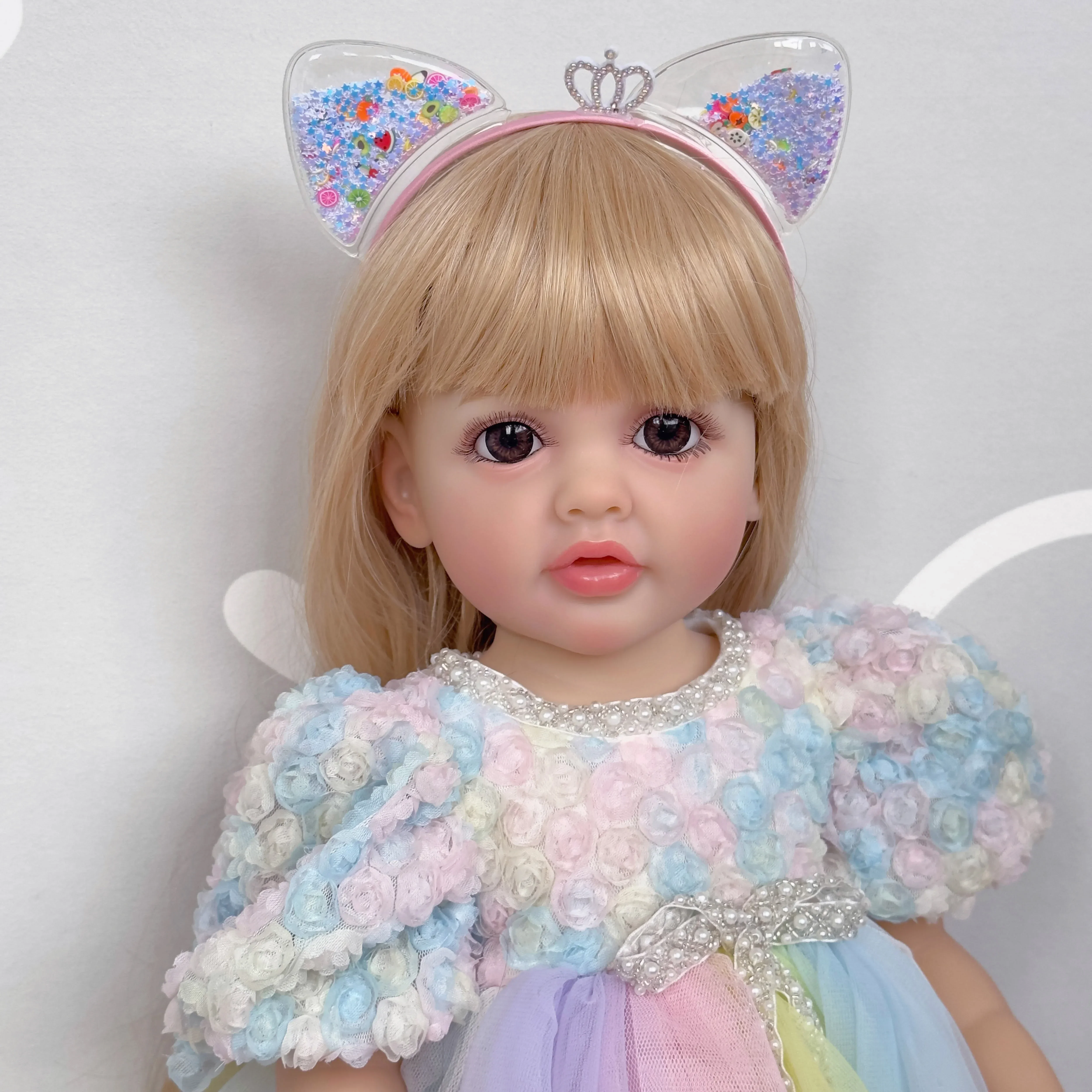 22inch Betty Newborn Full body Silicone Vinyl Reborn Lifelike Toddler Stand Girl Doll Princess with Long Blond wig Hair