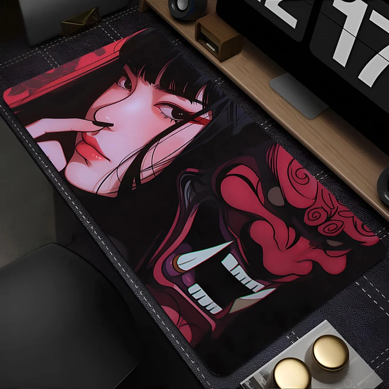 1PC Mouse Pad Office Laptop Gaming Desktop Mat Non-slip Rubber Base PC Devil Oni Mask Mousepad Anime Girl Keyboard Pad For Work