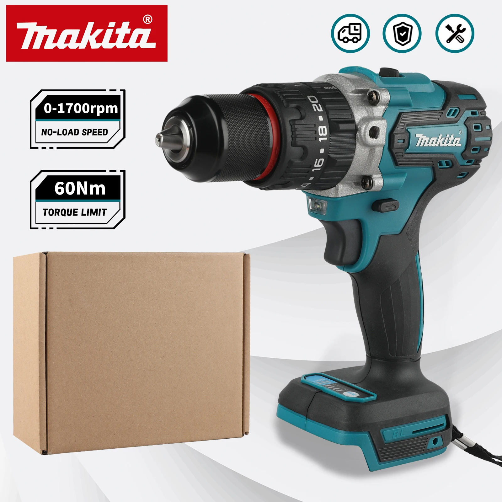 For Makita DDF487 Brushless Drill Driver, 60Nm Max Torque Handheld Screwdriver Drill for Furniture Installation & Repair