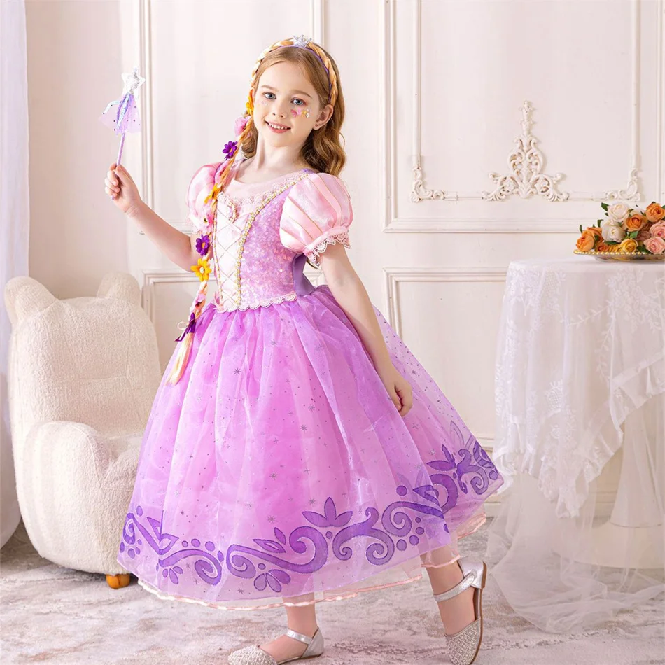 Mädchen Rapunzel Cosplay Prinzessinnen-Kostüm Kinder Tangled Rollenspiel Bühnenauftritt Kleid Kinder Geburtstag Halloween Party Kleider – Detail 15