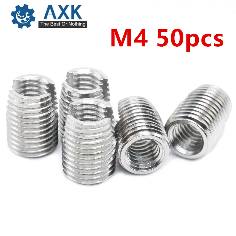 

50pcs Stainless Steel M4 Self Tapping Thread Insert Screw Bushing M4*0.7*8mm 302 Slotted Type Wire Thread Repair Insert