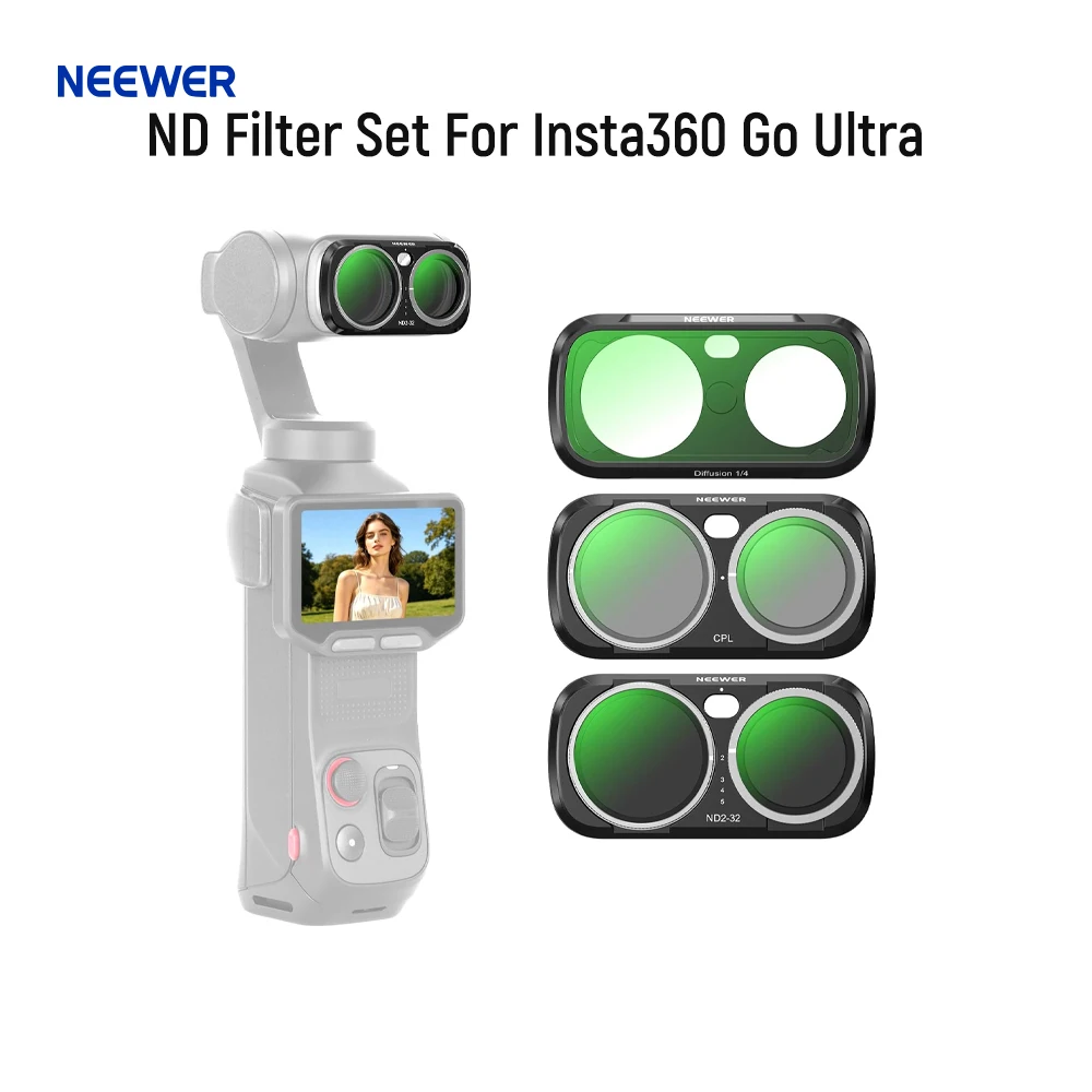 NEEWER ND Filter Set For Insta360 Go Ultra,Variable Neutral Density (ND2-32) + CPL + 1/4 Black Diffusion Camera Lens Filter