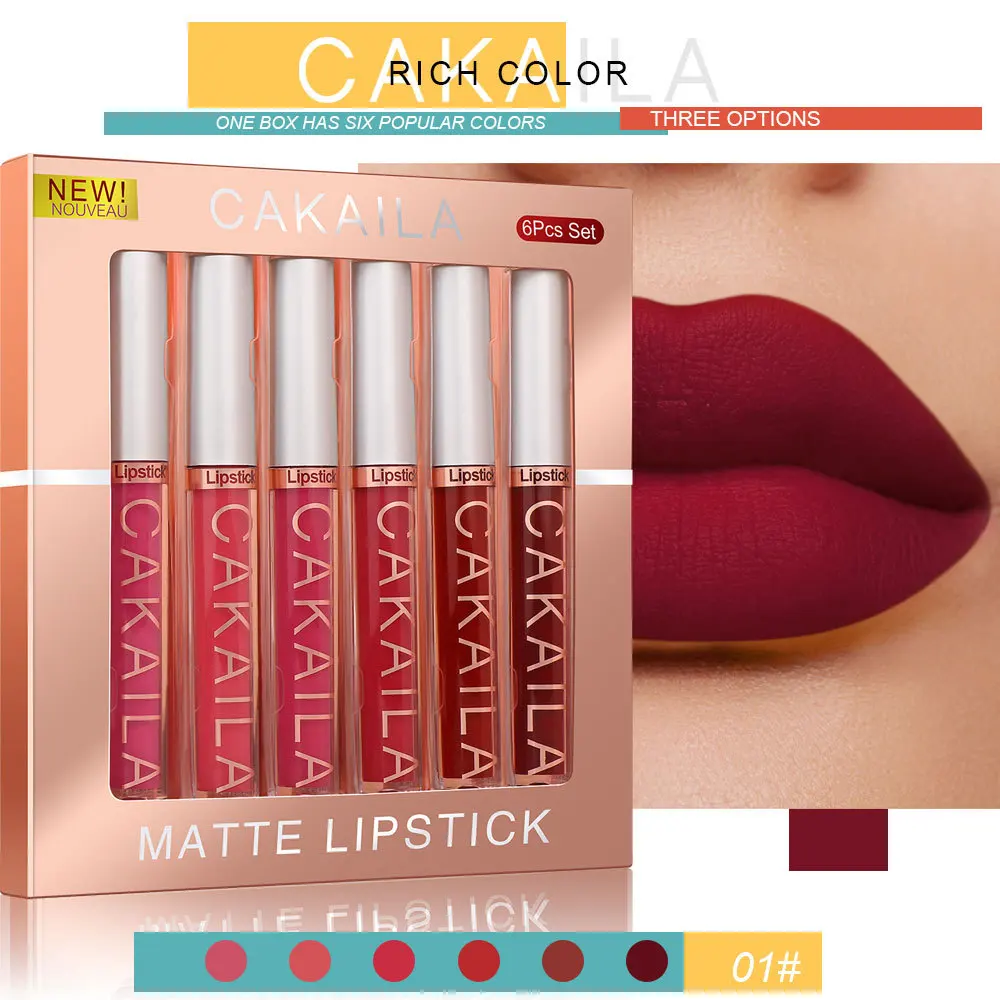 CAKAILA 6 Color Lipstick Lip Gloss Set Liquid Velvet Matte Gloss Lip Sexy Red Lipstick Makeup Nude Women Lasting Moisturizer Lip