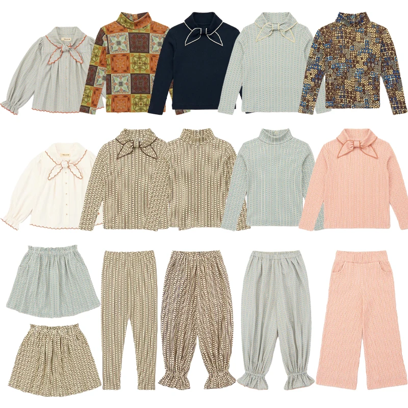 

2025 New Autumn Winter Girls' Floral Long Sleeved Pants Set Baby Girl Bow Tie Shirt Short Skirt Set Kids Fashion Clothing