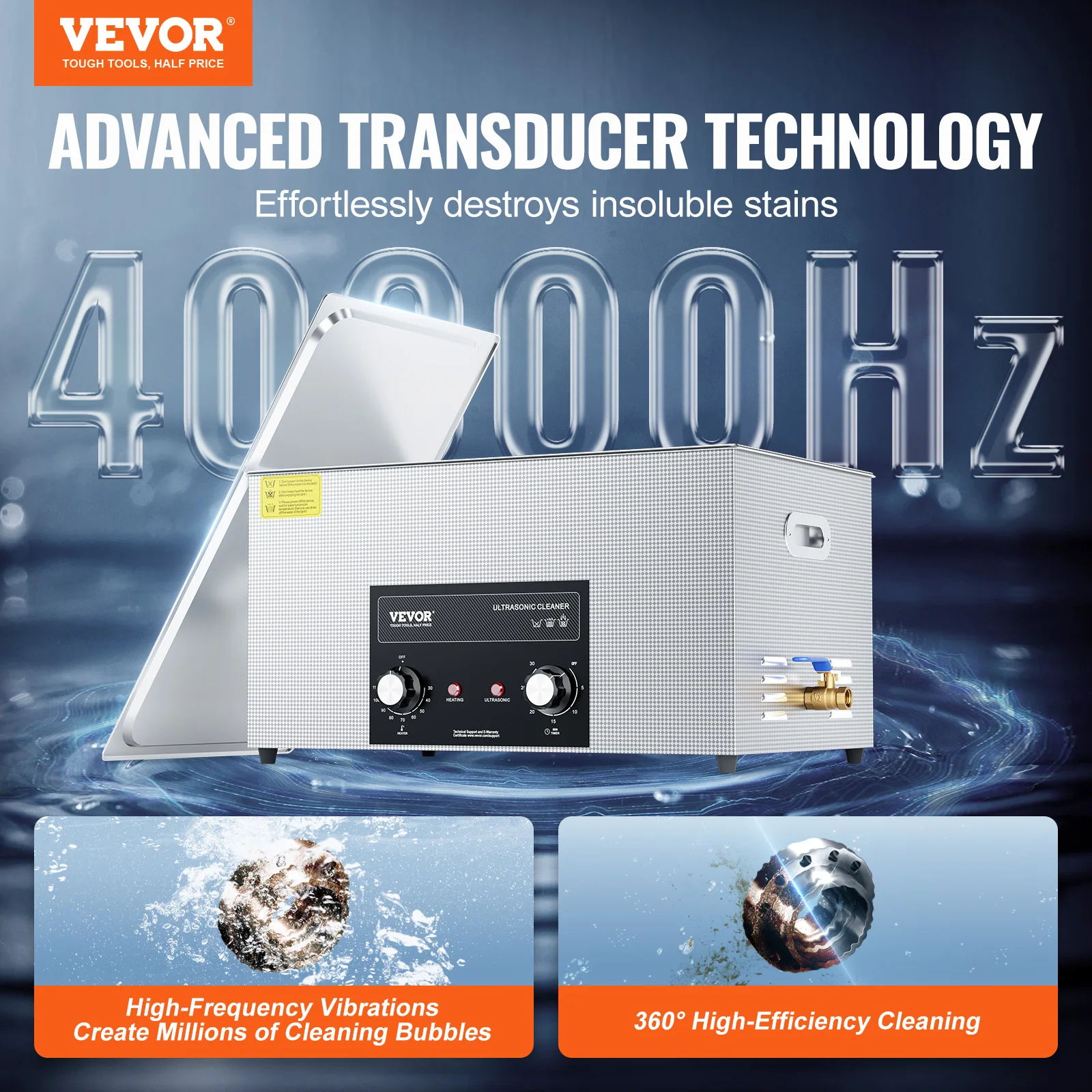 VEVOR 22L Ultrasonic Cleaner with Heater Timer & Basket, Professional Digital Sonic Cavitation Machine, 480W Cleaning Machine