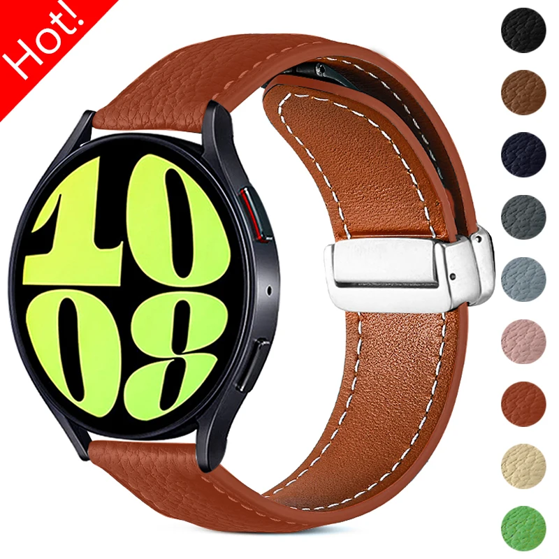 22mm 20mm Leather Strap for Samsung Galaxy Watch 6Classic 43mm 47mm Watch6 5 4 Magnetic Bracelet for Huawei Watch GT4 Pro Correa