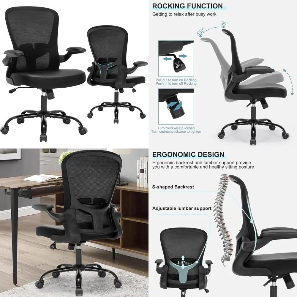 

Ergonomic PU Leather Office Chair with Flip-Up Armrests and Lumbar Support