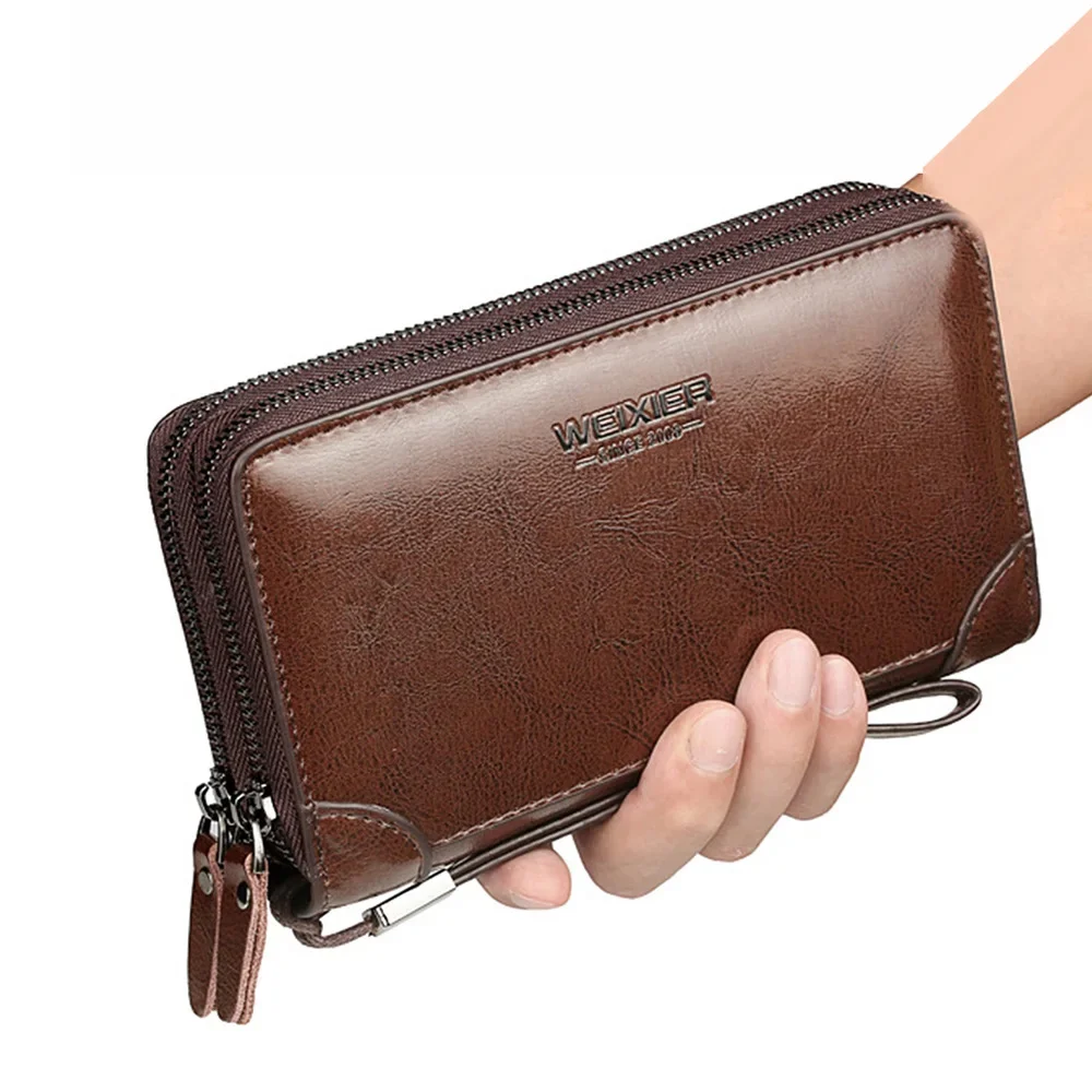 

Men Long Wallet Purse Clutch Wrist Mobile Cell Phone Case Business Rtro Male PU Leather Cigarette Money Bag Handy Purses