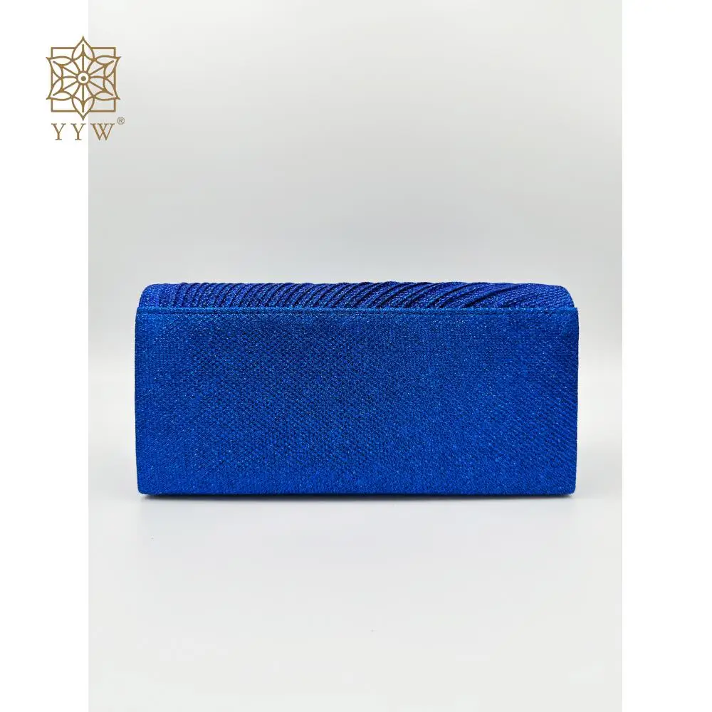 Royal Blue Clutch Bag Women Glitter Stripe Box Shape Top Handle Female Evening Purses Handbags Wedding Party Dress Purse 2023