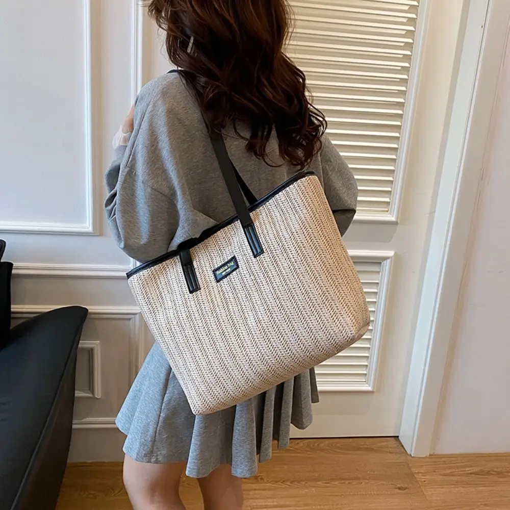 

Trendy Summer Weave Straw Bag Leisure Casual Straw Shoulder Bag Boho Beach Tote Bag for Women