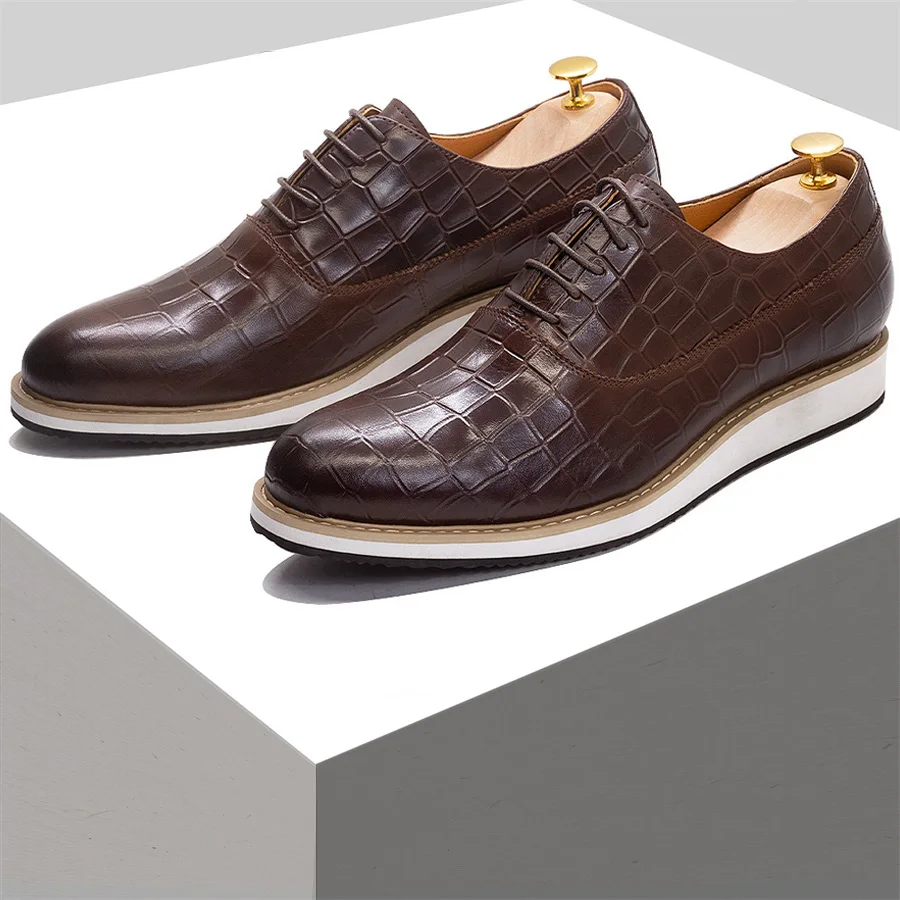 

High-end Genuine Leather Shoes Snake Pattern Casual Men's Shoes Lace-up Non-slip Wear-resistant Soles Comfortable Banquet Shoes